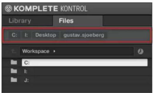 KOMPLETE KONTROL Library Files C: I: Desktop gustav.sjoeberg Workspace C: I: J: