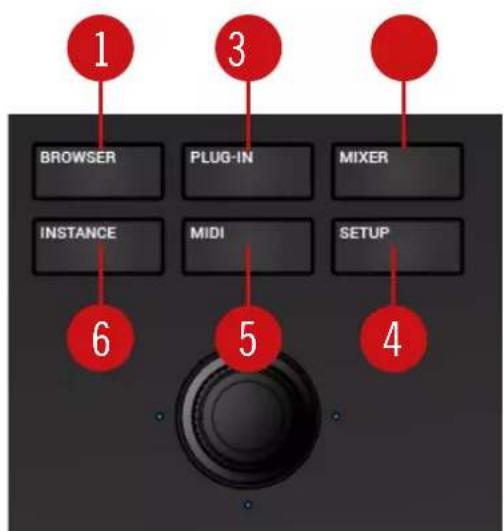 1 BROWSER 3 PLUG-IN MIXER INSTANCE MIDI SETUP 6 5 4
