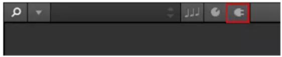Screenshot of a software toolbar with icons and dropdowns, highlighting a red button labeled 'E'