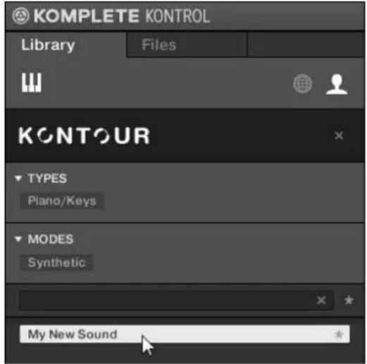 KOMPLETE KONTROL Library Files KONTOUR TYPES Piano/Keys MODES Synthetic My New Sound