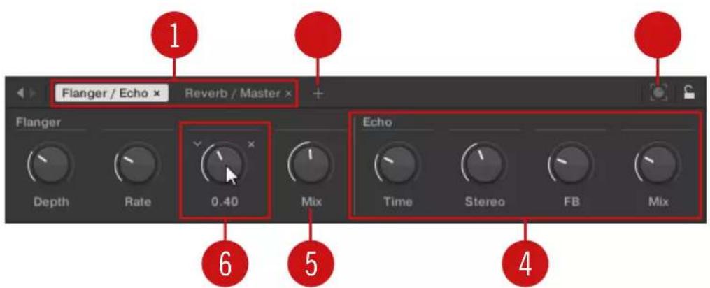 Flanger / Echo × Reverb / Master × Flanger Depth Rate 0.40 Mix Echo Time Stereo FB Mix 6 5 4