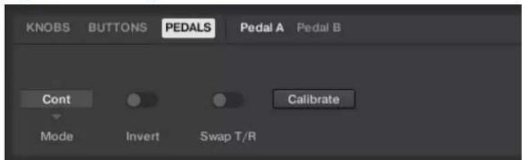 KNOBS BUTTONS PEDALS Pedal A Pedal B Cont Calibrate Mode Invert Swap T/R