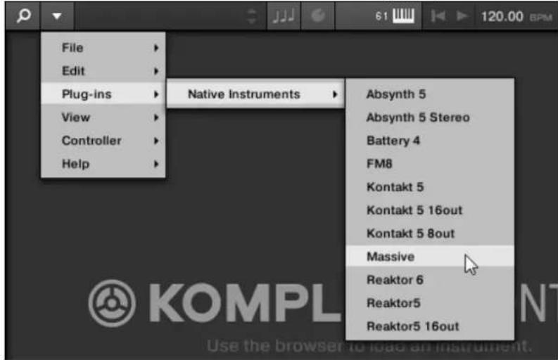 File Edit Plug-ins View Controller Help Native Instruments Absynth 5 Absynth 5 Stereo Battery 4 FM8 Kontakt 5 Kontakt 5 16out Kontakt 5 8out Massive Reaktor 6 Reaktor5 Reaktor5 16out
