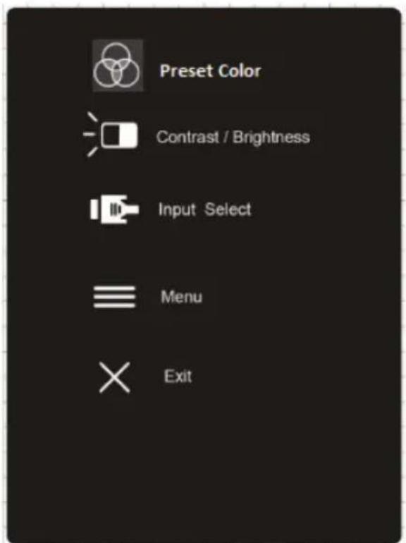 Preset Color Contrast / Brightness Input Select Menu Exit