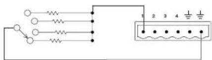 Electrical wiring diagram showing three-phase power connections with resistors and terminal labels