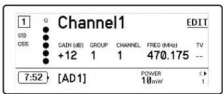 SHURE AD4Q - Startanzeige des Kanalmenüs - 1