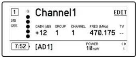 SHURE AD4D - Startanzeige des Kanalmenüs - 1