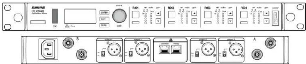 SIMURE ULXD4Q Optimum Wireless Interface IR OUTPUT SCAN COMY RX1 RT audio gain RX2 RT audio gain RX3 RT audio gain RX4 RT audio gain power B output 4 output 5 Sensory Gain output 2 output 1 A