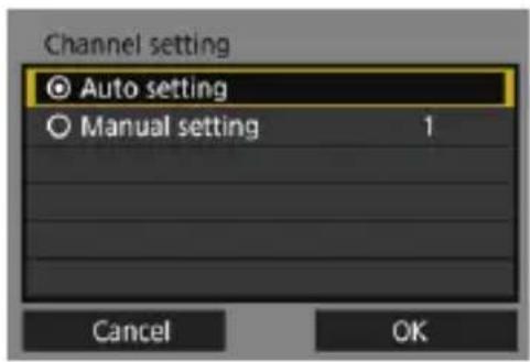Channel setting ● Auto setting ○ Manual setting 1 Cancel OK