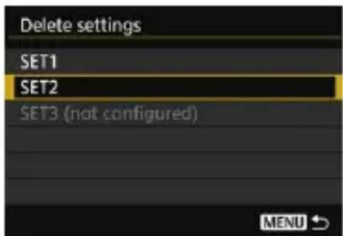 Delete settings SET1 SET2 SET3 (not configured)