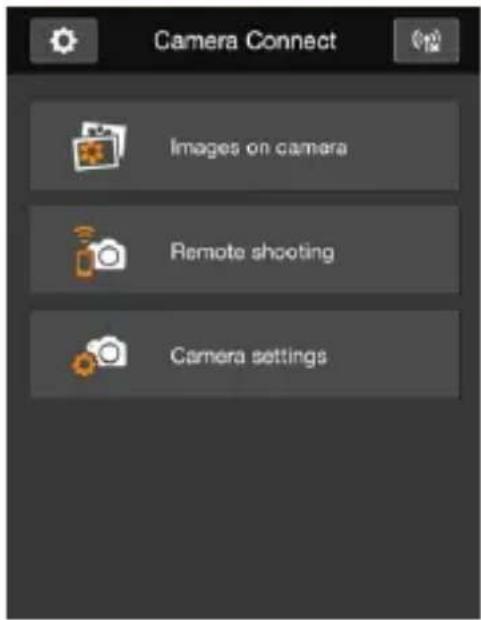 Camera Connect Images on camera Remote shooting Camera settings
