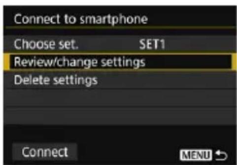 Connect to smartphone Choose set. SET1 Review/change settings Delete settings Connect MENU ↻