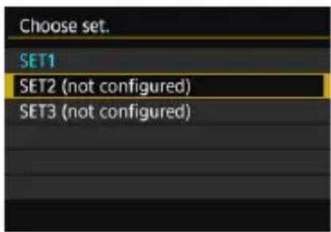 Choose set. SET1 SET2 (not configured) SET3 (not configured)