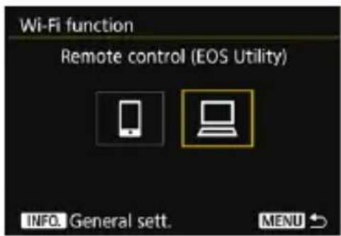 Wi-Fi function Remote control (EOS Utility) INFO. General sett. MENU