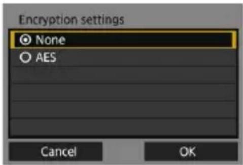 Encryption settings None AES Cancel OK