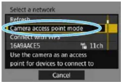 Select a network Refresh Camera access point mode Connect with IFRS 16A9AACE5 11ch Use the camera as an access point for devices to connect to Cancel