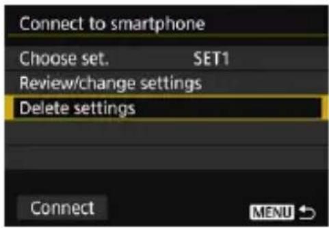 Connect to smartphone Choose set. SET1 Review/change settings Delete settings Connect MENU ↙