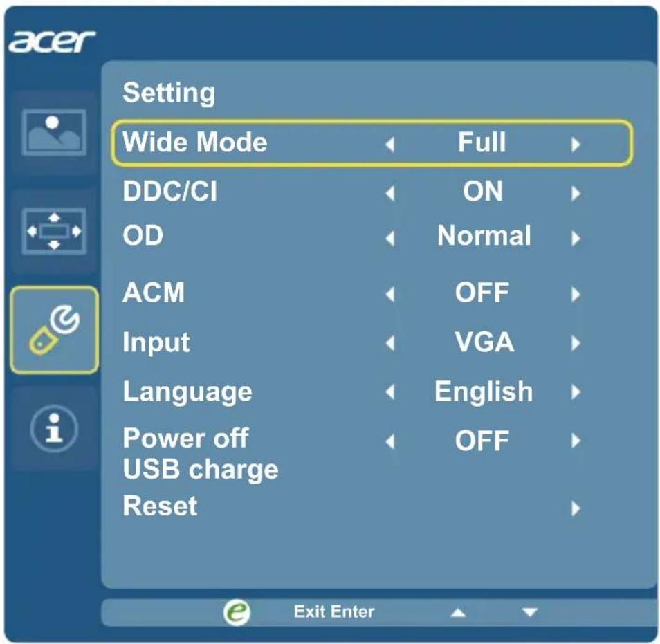ACER B246WL - Adjusting the setting - 1
