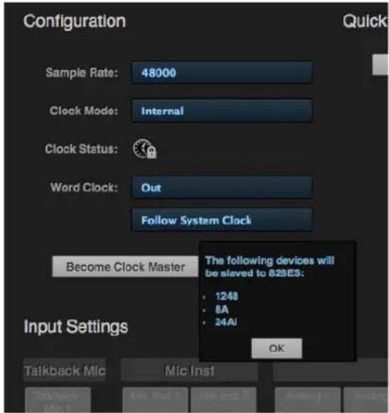 MOTU 828es - Choosing a master clock - 1