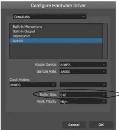 MOTU 828es - Adjusting buffer size on macOS - 1