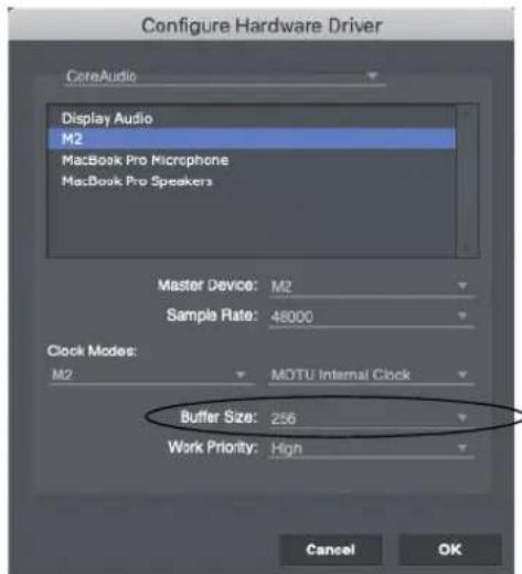 MOTU M2 - Adjusting buffer size on macOS - 1
