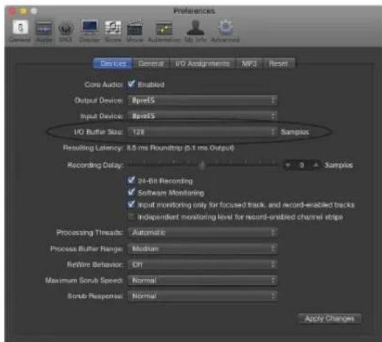 MOTU 8pre-es - Adjusting buffer size on macOS - 3