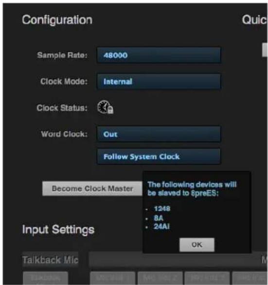 MOTU 8pre-es - Choosing a master clock - 1