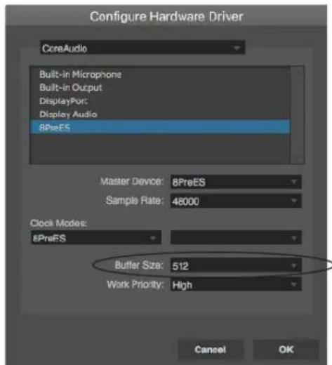 MOTU 8pre-es - Adjusting buffer size on macOS - 1