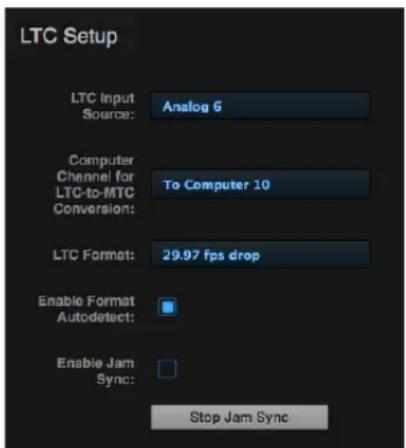 MOTU 8pre-es - SMPTE time code (LTC) settings - 1