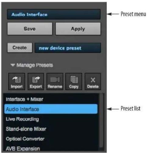 MOTU 8pre-es - CREATE AND MANAGE PRESETS - 1