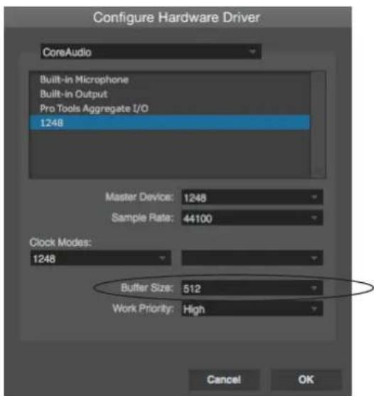 MOTU LP32 - Adjusting buffer size on Mac OS X - 1