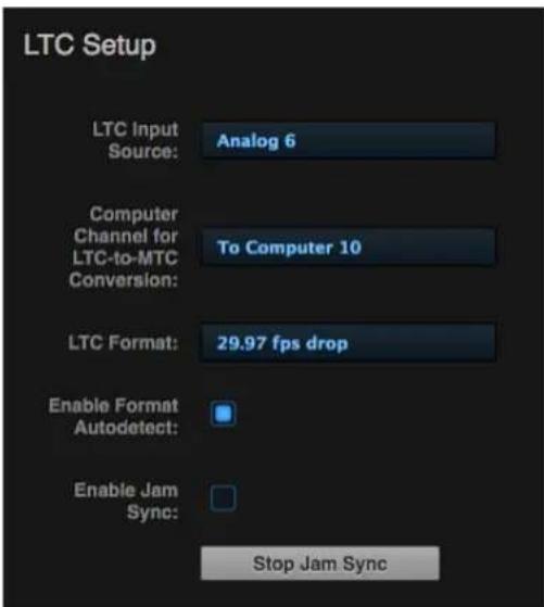 MOTU LP32 - SMPTE time code (LTC) settings - 1
