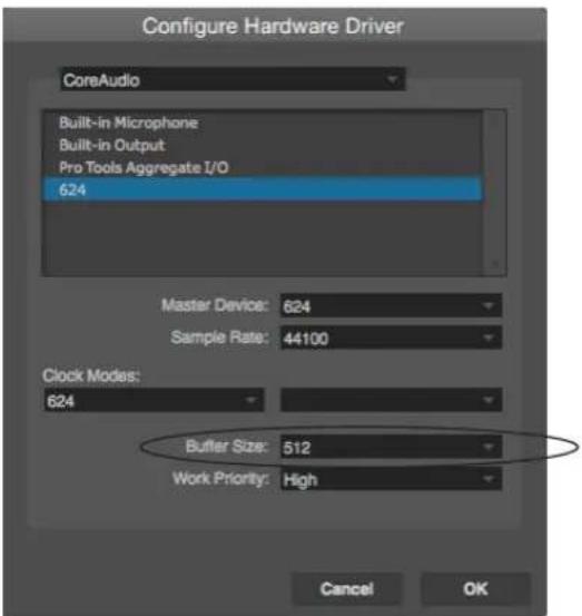MOTU 624 - Adjusting buffer size on Mac OS X - 1