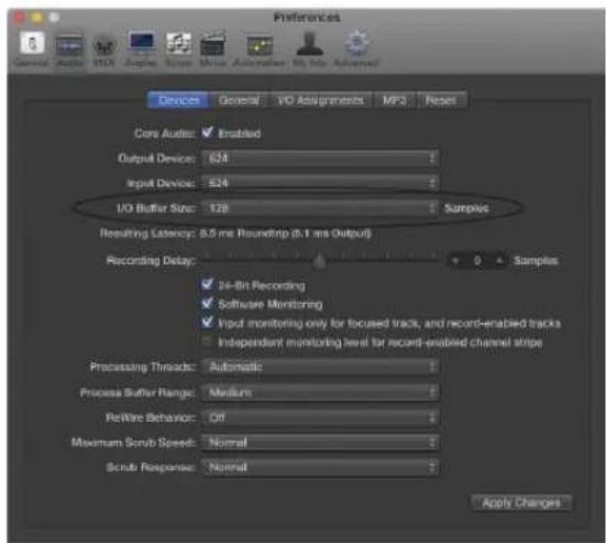 MOTU 624 - Adjusting buffer size on Mac OS X - 3
