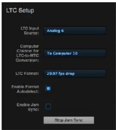 MOTU 624 - SMPTE time code (LTC) settings - 1