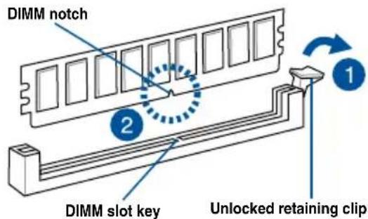 ASUS Z11PA-U12 - Installing a DIMM on a single clip DIMM socket - 1