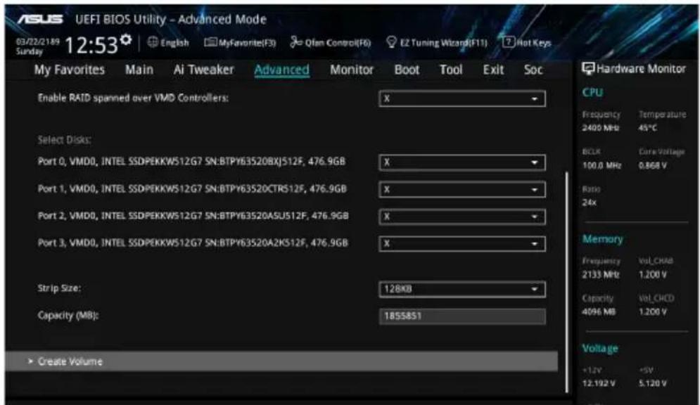 ASUS WS X299 SAGE - Creating a RAID set - 5
