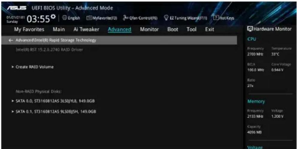 ASUS WS X299 SAGE - Intel® Rapid Storage Technology in UEFI BIOS - 4
