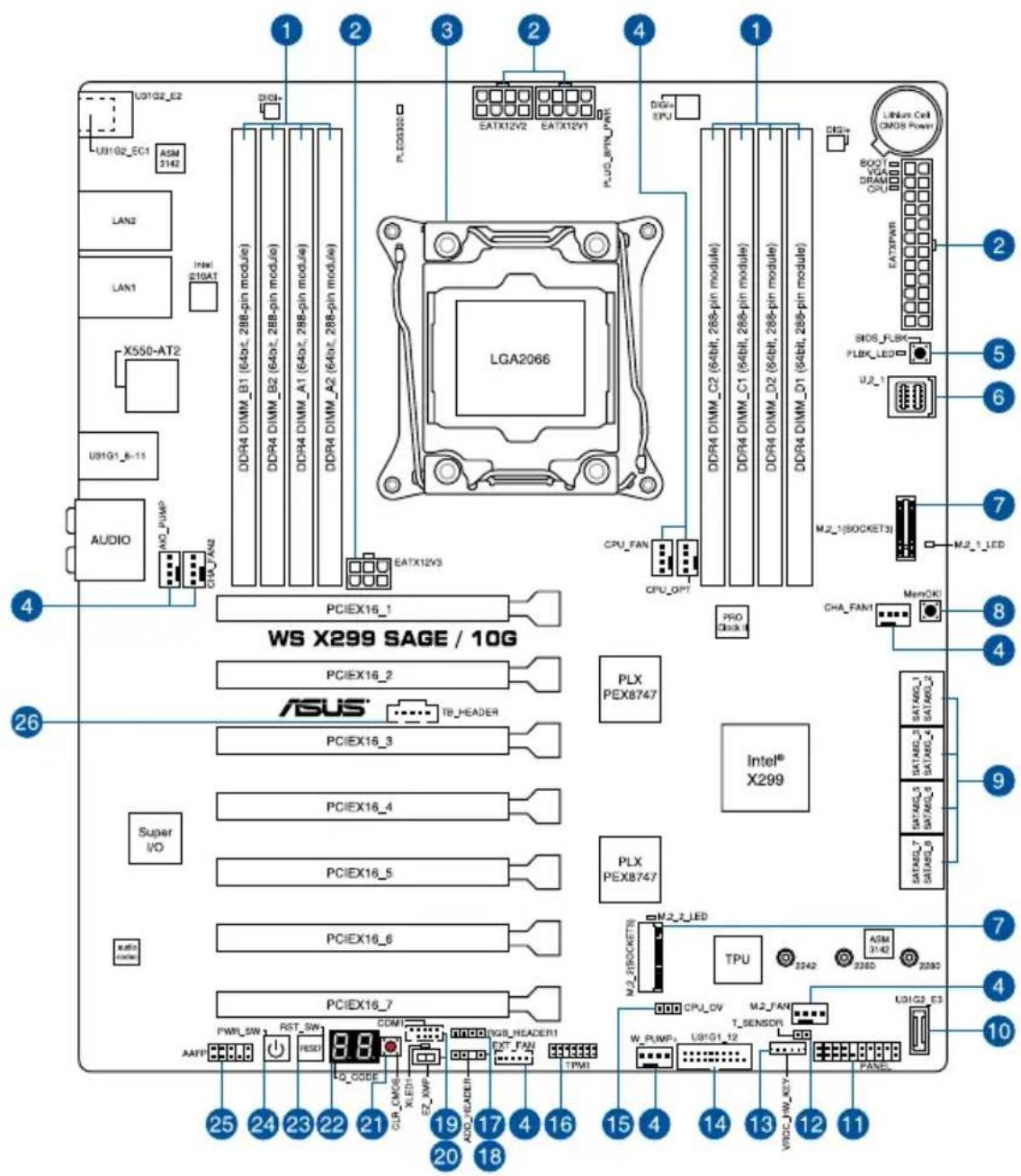 ASUS WS X299 SAGE - Motherboard layout - 1