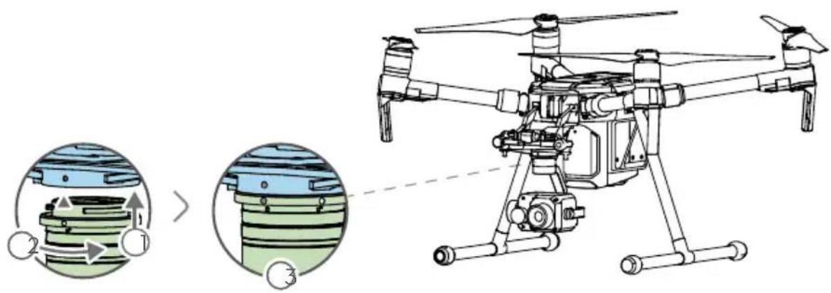 Diagram illustrating the use of a drone to interact with a device, showing internal components and directional arrows.
