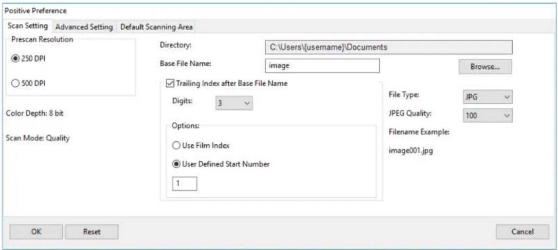 Pacific Image Prime Film XAs - Set Scan Preferences - 2