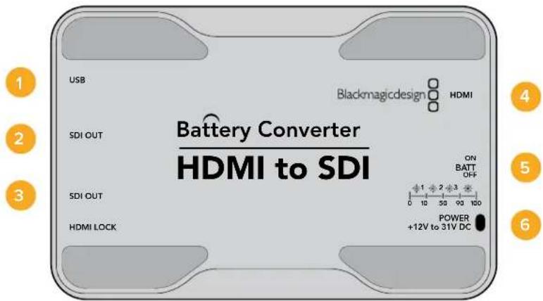 USB Blackmagicdesign HDMI Battery Converter HDMI to SDI SDI OUT ON BATT OFF SDI OUT POWER +12V to 31V DC HDMI LOCK