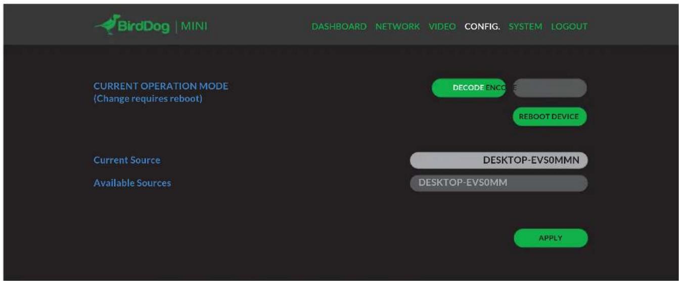 BirdDog Mini - Selecting an NDI source to decode - 1