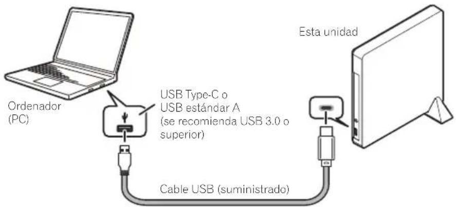 Ordenador (PC) USB Type-C o USB estándar A (se recomienda USB 3.0 o superior) Cable USB (suministrado) Esta unidad
