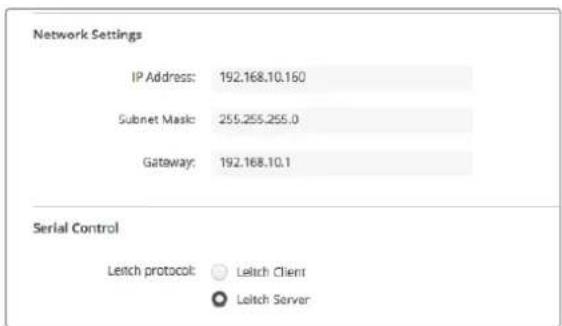 Blackmagic Design MultiView 4 HD - Network and Serial Control Settings - 1