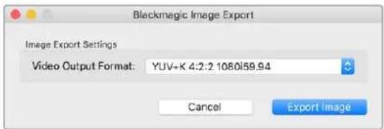 Blackmagic Image Export Image Export Settings Video Output Format: YUV+K 4:2:2 1080i59.94 Cancel Export image