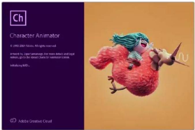 Ch Character Animator © 2002-2011 Adobe. All rights reserved. Artwork by: Zimbabwe Immuno. For more details and legal nationals, go to the About Character Animator Street. Initiating MID... Adobe Creative Cloud