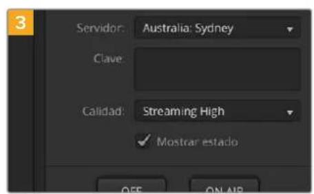 Servidor: Australia: Sydney Clave: Calidad: Streaming High ✓ Mostrar estado OFF ON AP