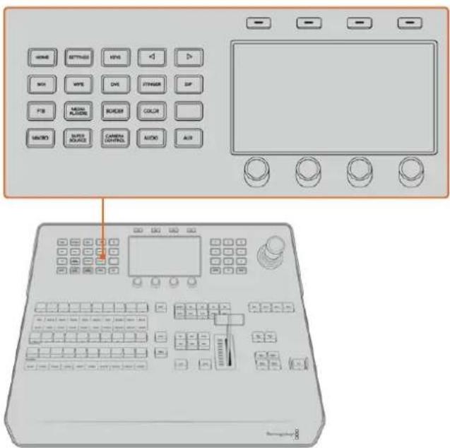 Diagram of a camera control panel with labeled buttons and display screen, showing function keys and control buttons.