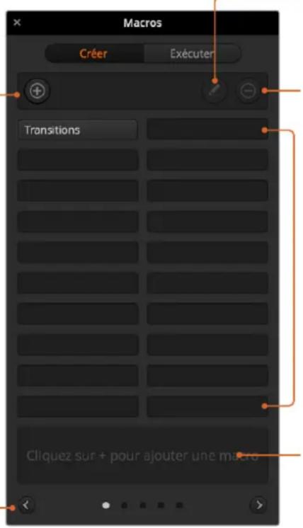 Macros Créer Exécuter Transitions Cliquez sur + pour ajouter une macro